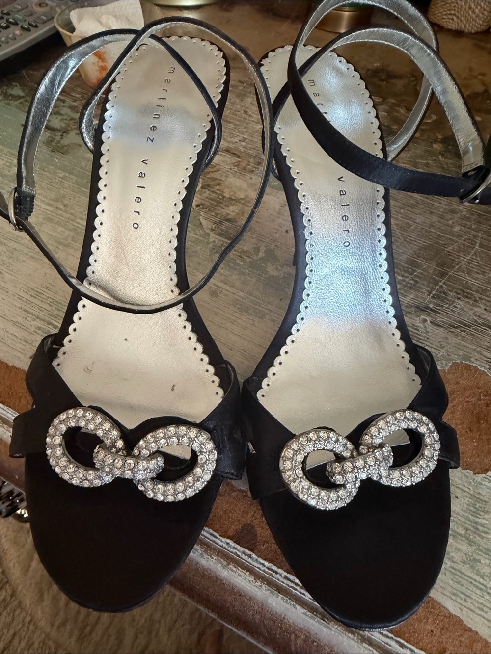 Martinez Valero Black satin w/crystals womans sandal size 9-1/2